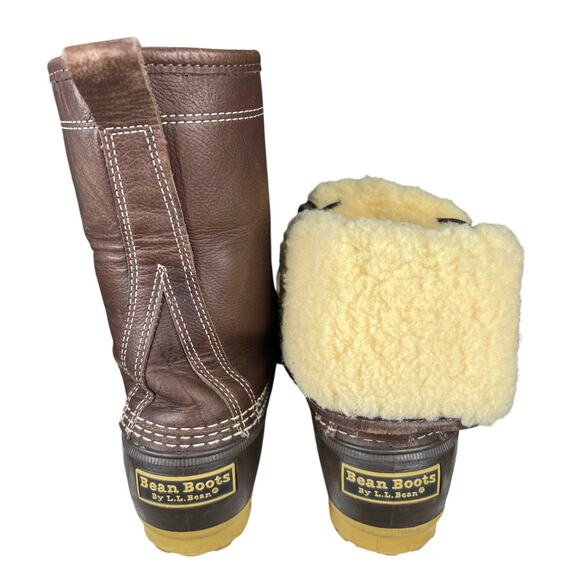 L.L. Bean Women's Shearling Lined Fold Down Brown Duck Boot Size US 6 - Picture 8 of 10